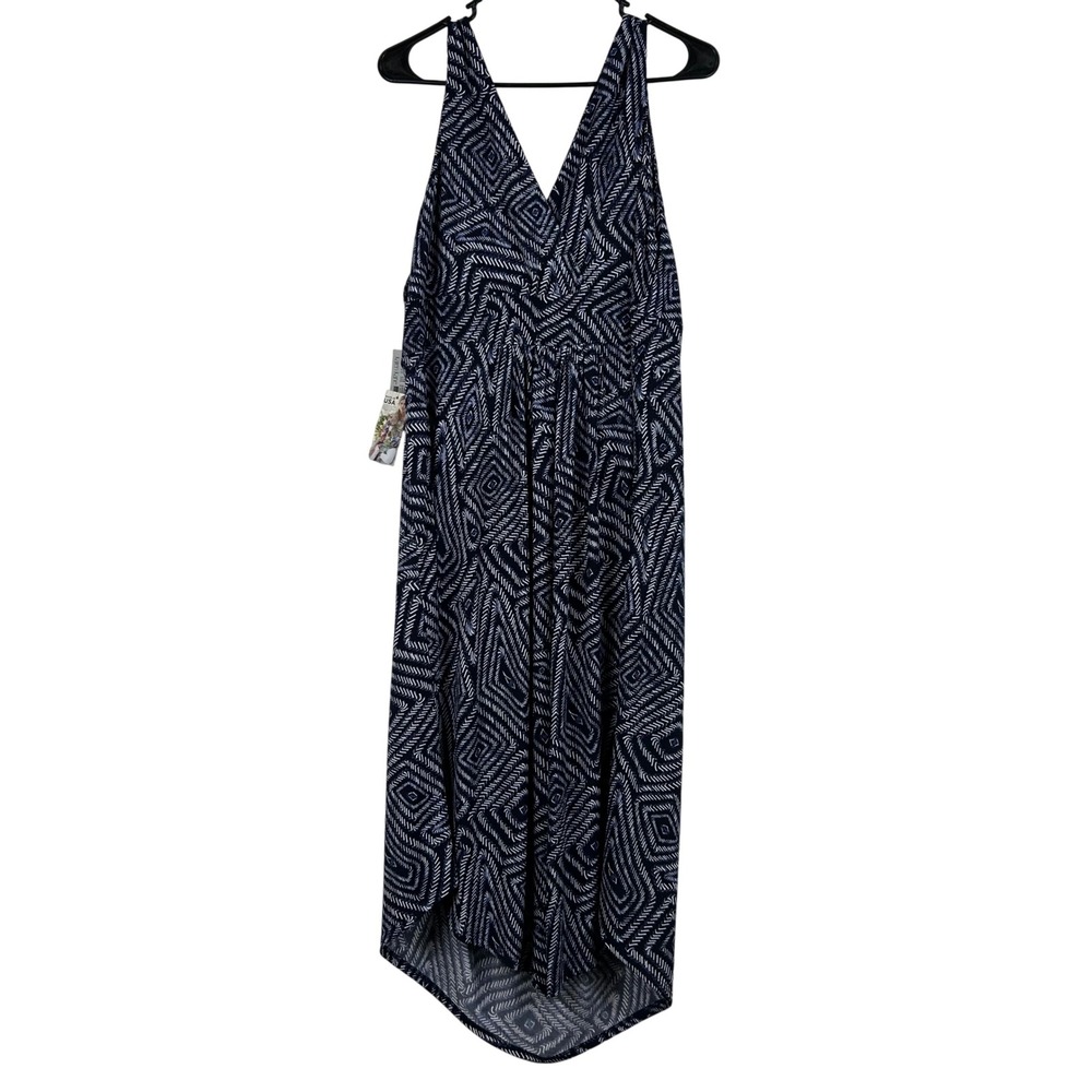 Karen Kane Rosewater Asym Maxi Dress Navy White Geometric 2X 2L07513 NEW